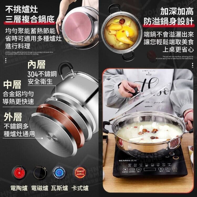 【48小時發貨】廚房用品304不鏽鋼弧形湯鍋 多規格 附贈鍋蓋 不挑爐灶 特厚火鍋 煲湯鍋 厚底鍋 燉鍋 煮粥鍋 | 露天市集 | 全台最大的 ...