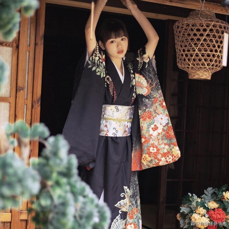 日本和服和服女改良正裝古早服裝神明少女日本和服攝影復古小振袖暗黑浴