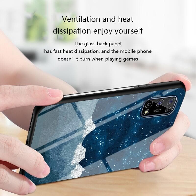 現貨促銷送支架】realme 7 5g 手機殼 星空玻璃殼 全包防摔 保護套 玻璃膠邊 玻璃殼 星空漸變 Ins硬殼 露天市集 全台 