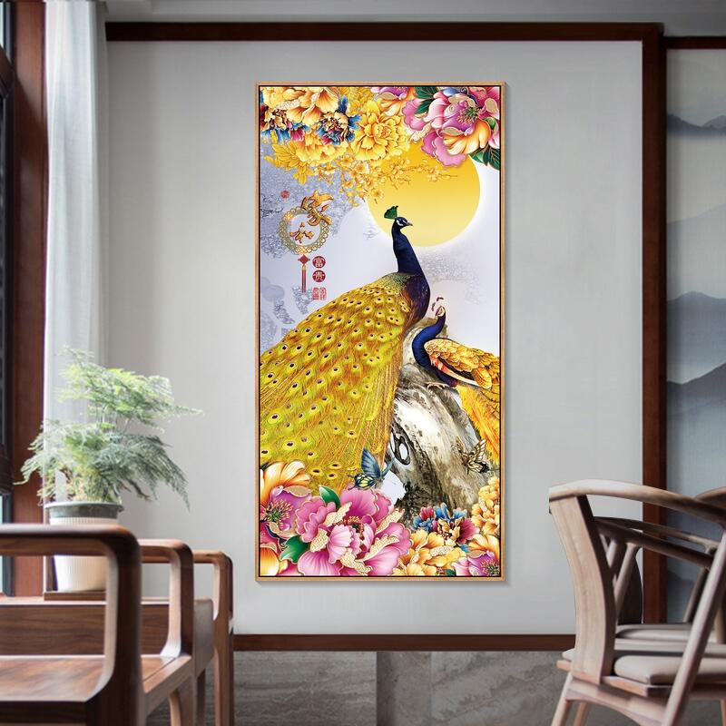 掛軸 特大 リフィニレ 中国画 花庭 雀 n22