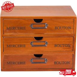 復古3抽屜收納盒桌用木製收納桌面文件櫃