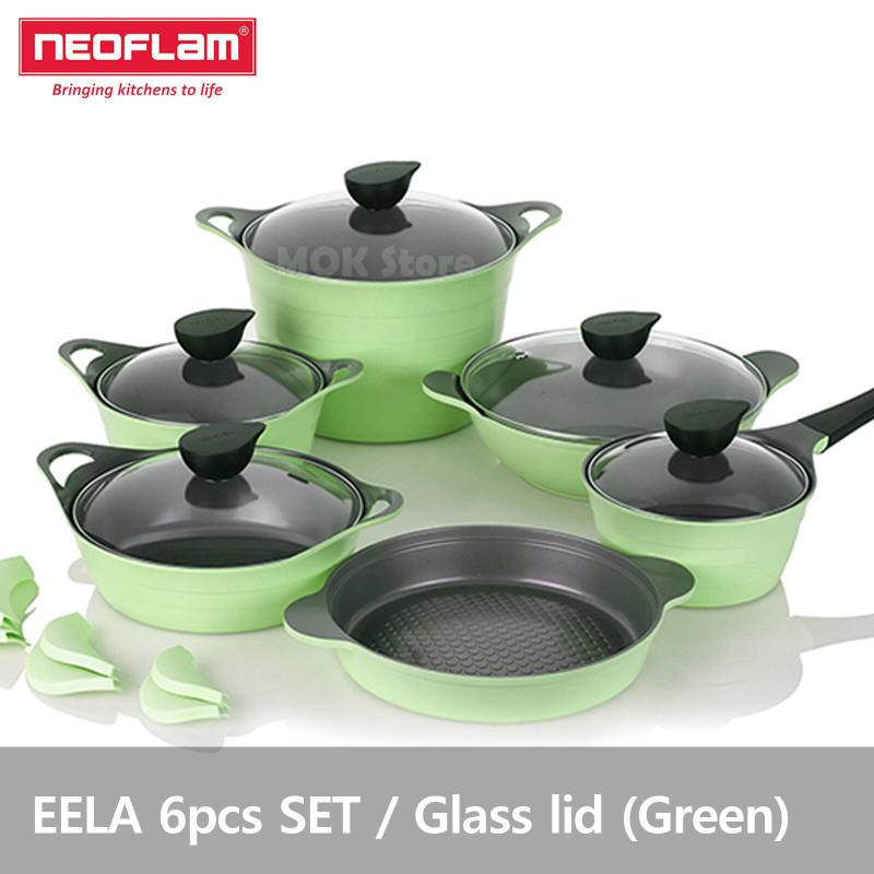 neoflam aluminum鋁製 6件 chef stockpot和炒鍋和平衡套組 - 綠色