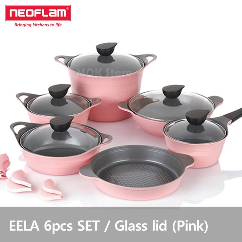 neoflam aluminum 鋁製 6件 chef stockpot和炒鍋和平衡套組 - 粉色