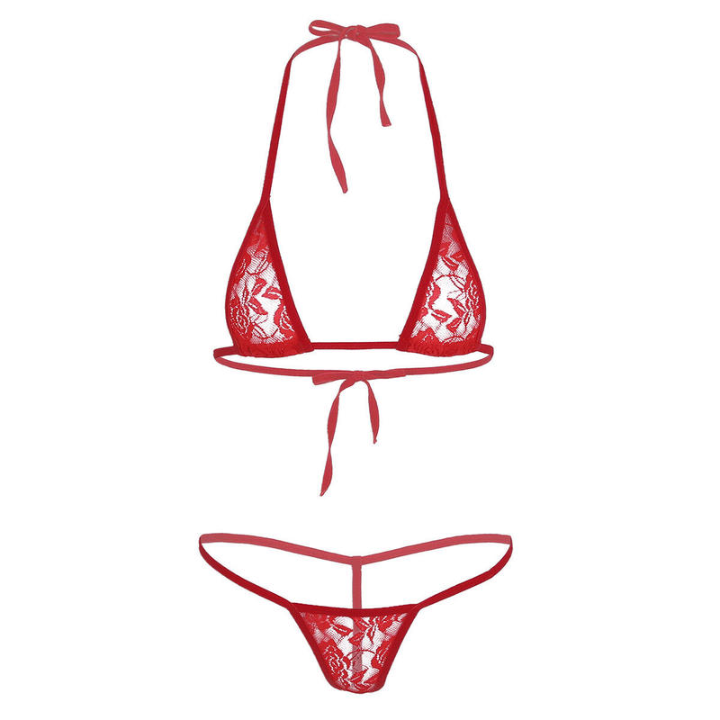 Women See Through Bikini Mesh Micro Bra Top with G-String Bathing Suit  Swimwear