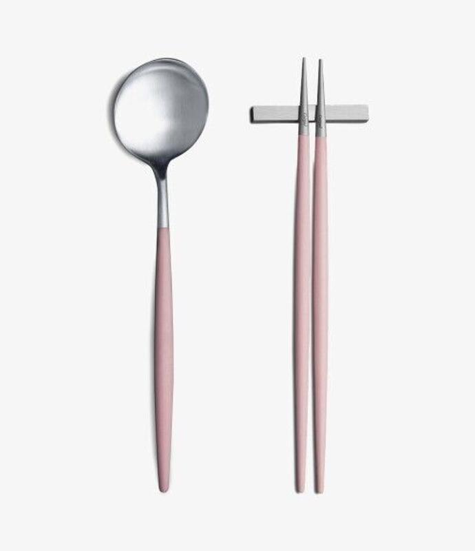 cutipol 果阿粉色 銀色晚餐餐具勺子和筷子和掛帶套組 3p