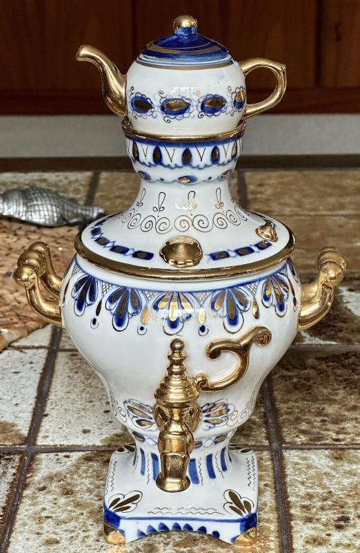 復古 pvc裝飾俄羅斯瓷器金色 藍色 茶炊 teapot 茶壺鍍金