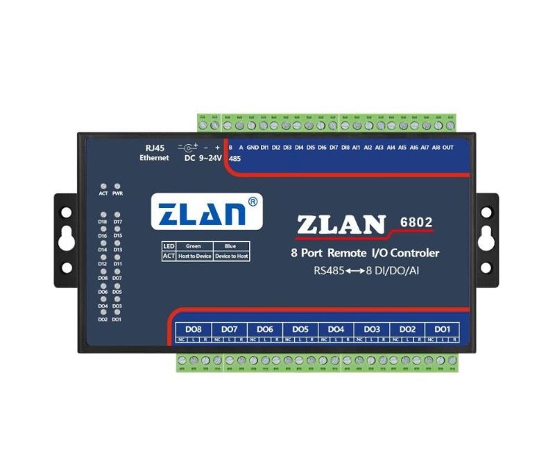 zlan6802 12/24v rs485 8通道di / ai / do i i / o模塊 rtu p2p乾燥觸點