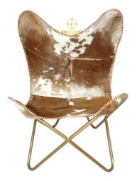 棕色和白色山羊頭蝴蝶椅 - 手工皮革辦公椅pl2-159