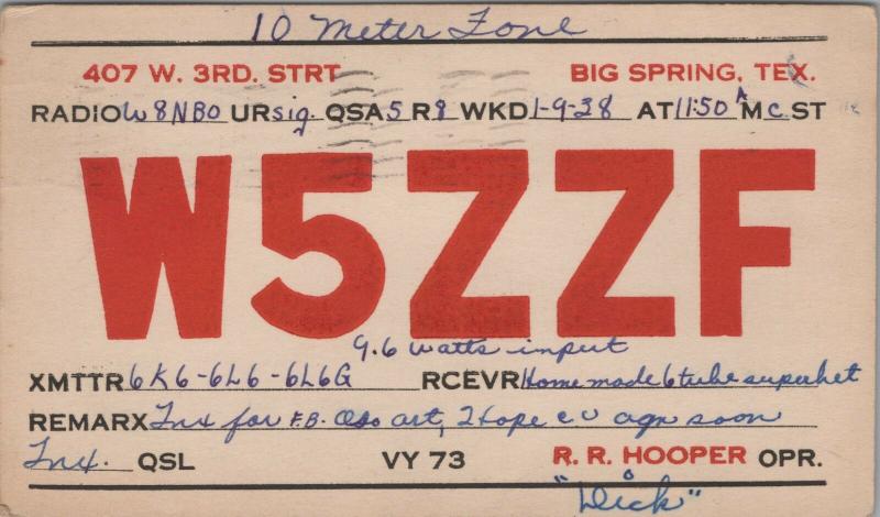 復古 ham 火腿無線電卡 二手發布 w5zzf 大春天 德克薩斯州1938