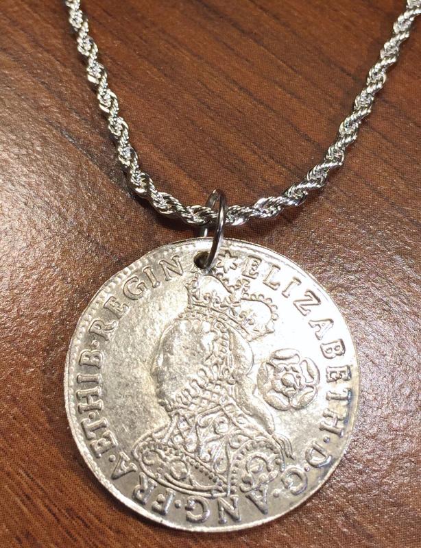 1562英國女王伊麗莎白一世紀念幣吊墜鍍銀繩項鍊