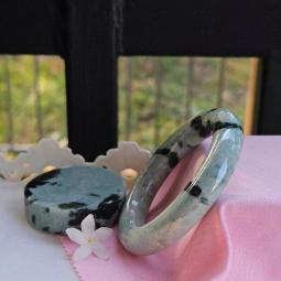 雕刻玉石手鐲白色和apple綠色翡翠正品玫瑰美麗55.8mm