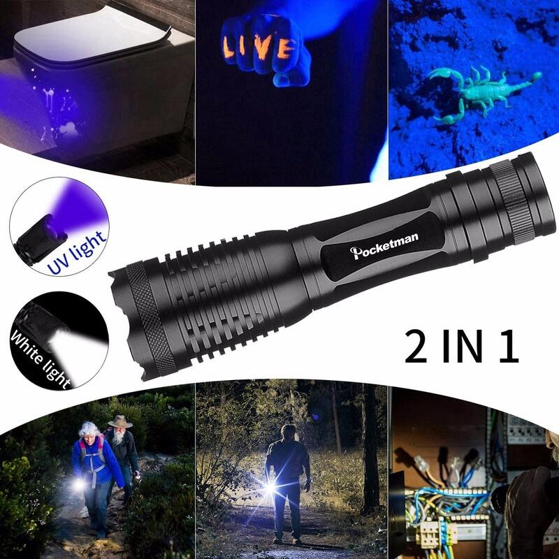 LED手電筒395nm 2合1紫外線手電筒紫外線尿液檢測儀，用於露營地毯寵物尿液捕獲蝎子