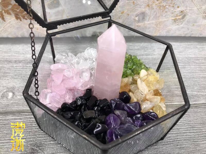 滼淅『水晶消磁寶盒(粉紅水晶柱)』【白水晶、黑曜石、紫水晶、粉水晶 