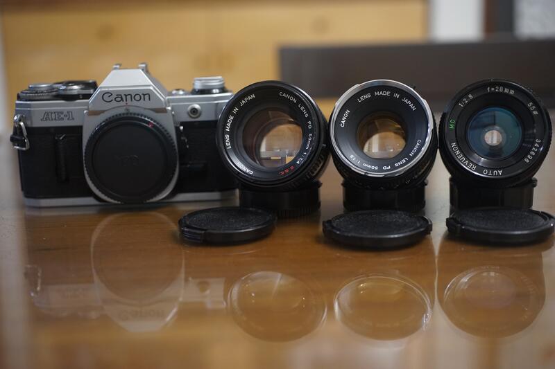 【售】Canon AE-1單眼底片機加購FD 50mm F1.4 SSC  F1.8 28mm F2.8 A-1, F1