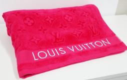 Louis Vuitton Beach Bath Towel Red Pink Drap De Bain Monogram M78643 Cotton