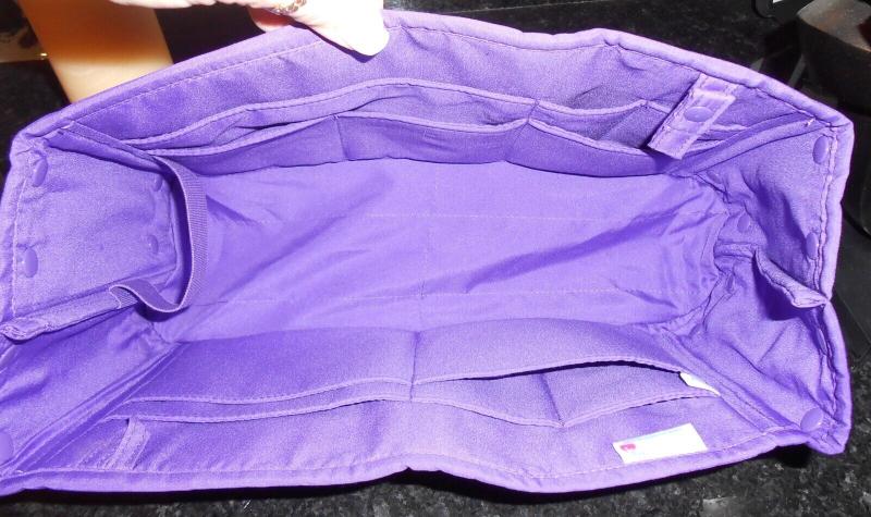深紫色多口袋手提包插入式收納工具 大尺寸 附按扣