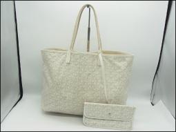 GOYARD GOYARD Saint Louis PM Tote Bag Leather White W/ Pouch Ex++ 230904T