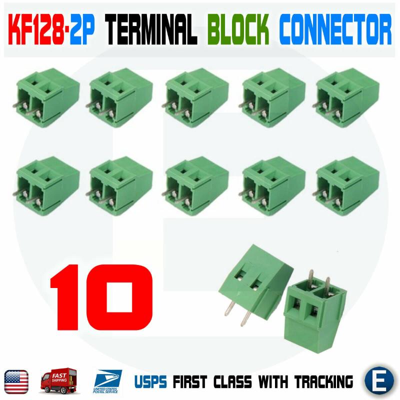 10pcs kf128-2p綠色pcb安裝螺絲接線器連接器 2pin 5mm間距