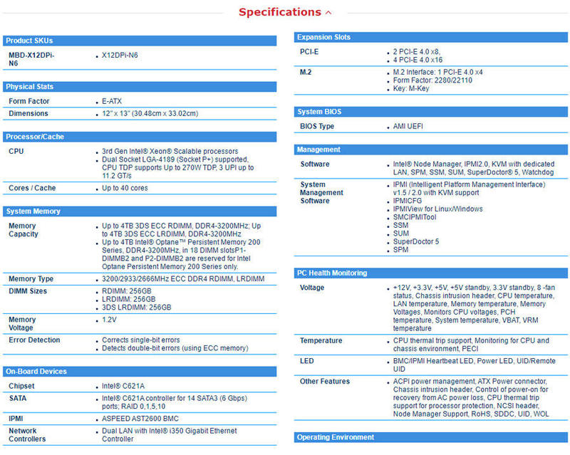 大注目 Supermicro X12DPI-N6 MBD-X12DPI-N6-O Extended ATX Server LGA4189  Motherboard