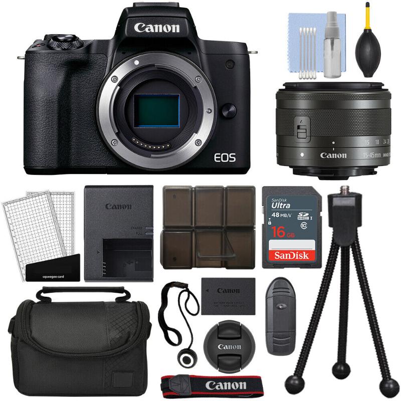 canon eos m50 mark ii 無反數位相機和15-45mm鏡頭黑色+ 16gb套件