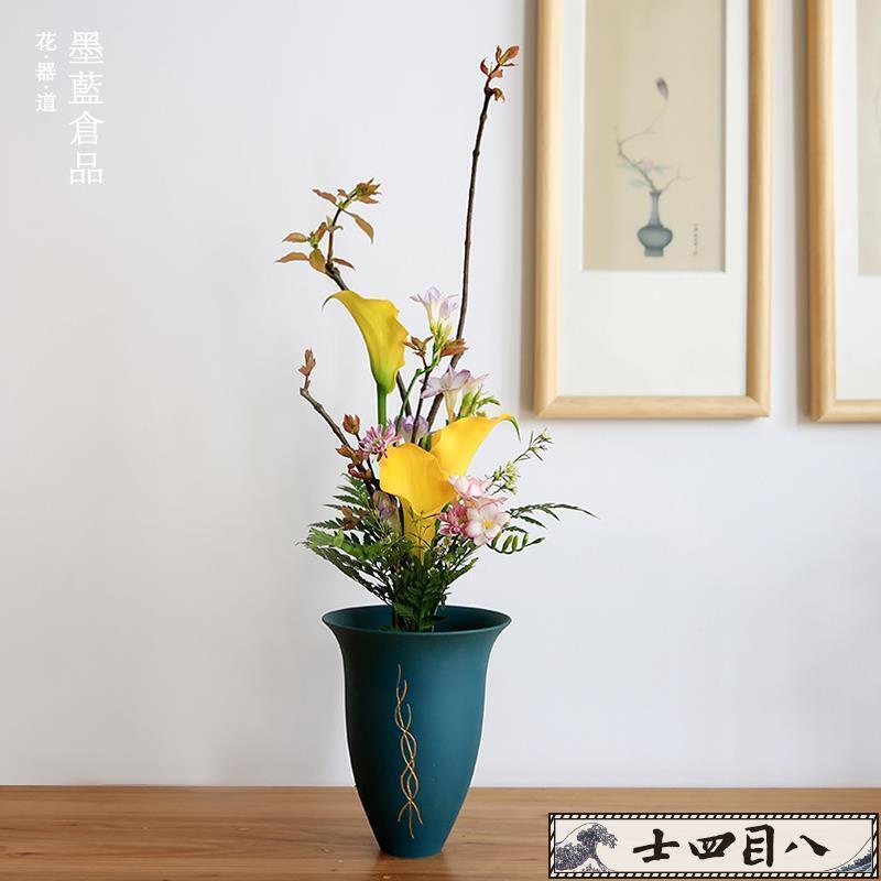 特價 可開發票 插花花藝 花瓶花盆池坊花器手工陶瓷磨砂綠色黑色生花立花自由花花道茶室enid 露天拍賣 露天拍賣