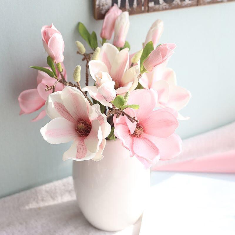 客廳假花仿真花套裝家居裝飾絹花歐式餐桌擺件絹花玉蘭花盆栽干花裝飾 擺件 掛飾