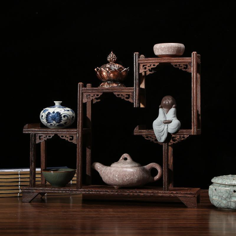 鶏翅木博古架中国式小多寶閣茶道具棚実木置物置物架展示架骨董品架2