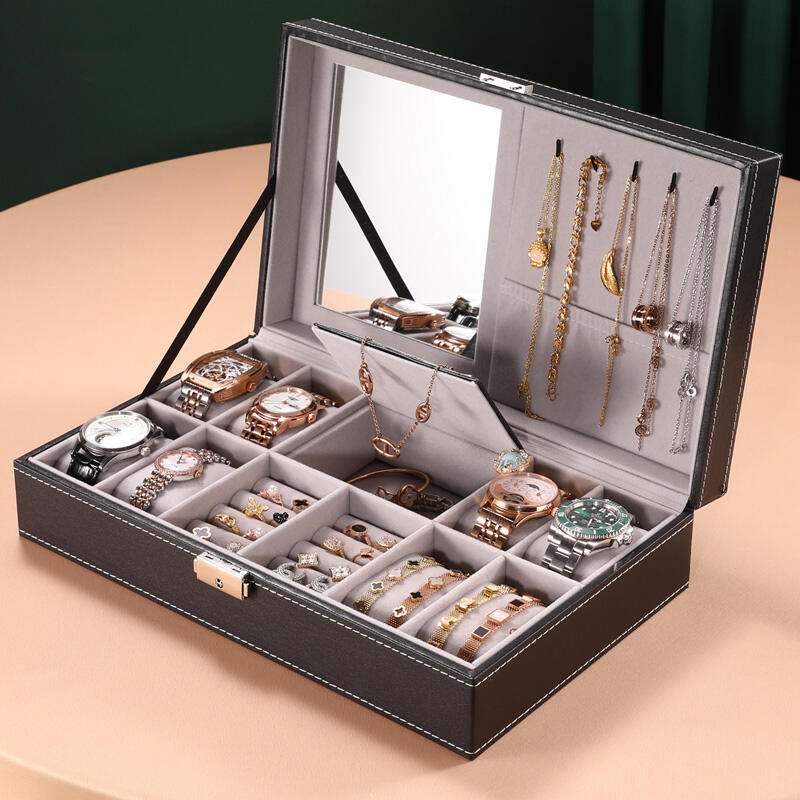 皮質手表收納盒首飾盒簡約大容量高檔飾品耳釘項鏈戒指收納盒子