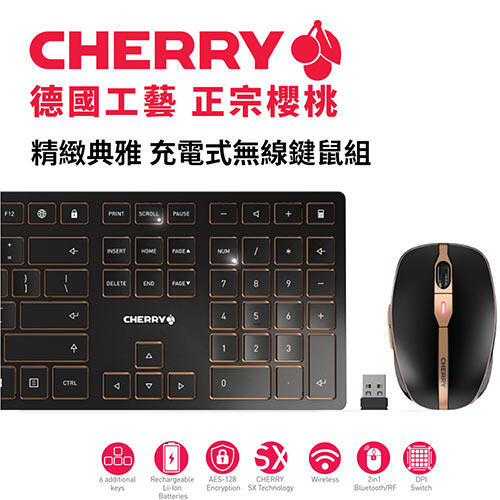 【良興可刷卡】CHERRY 櫻桃 DW9000 充電式無線鍵盤滑鼠組 黑