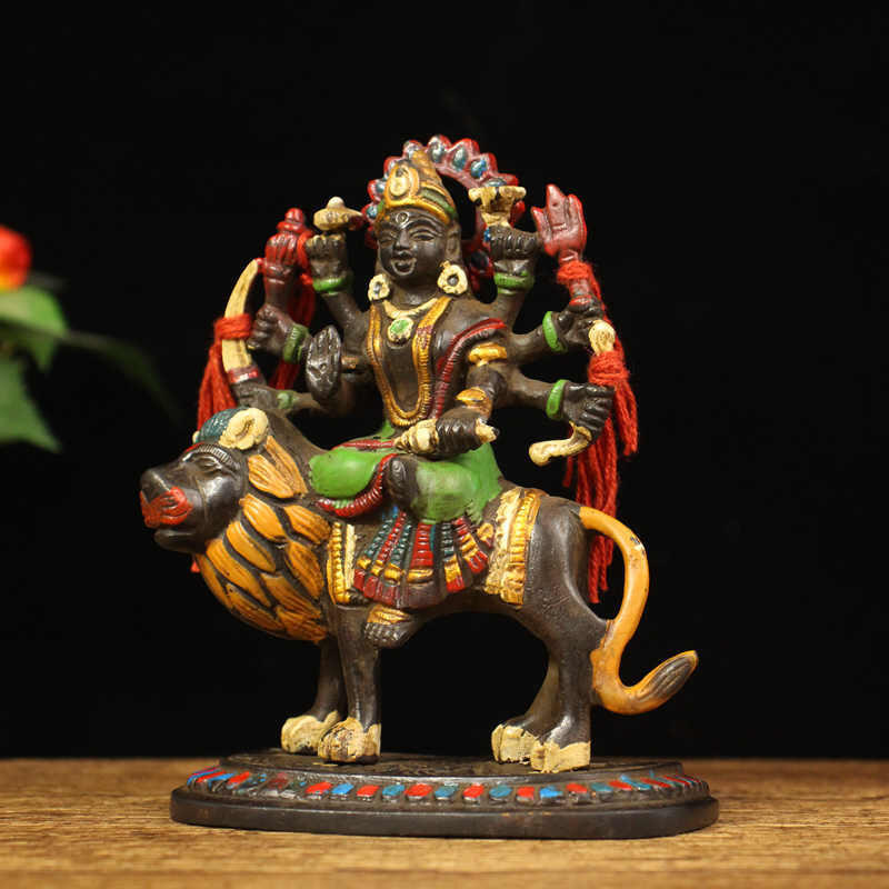 安い格安神像 ネパール 銅製 貴石象嵌 杜爾迦 杜迦女神 難近母 インド教 賞物 置物 極上臻品 5xz その他