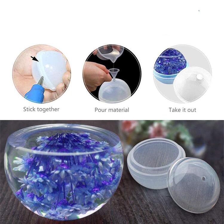 Diy水晶滴膠模具全圓形球形模具帶底座星空球立體宇宙球硅膠模具 露天拍賣