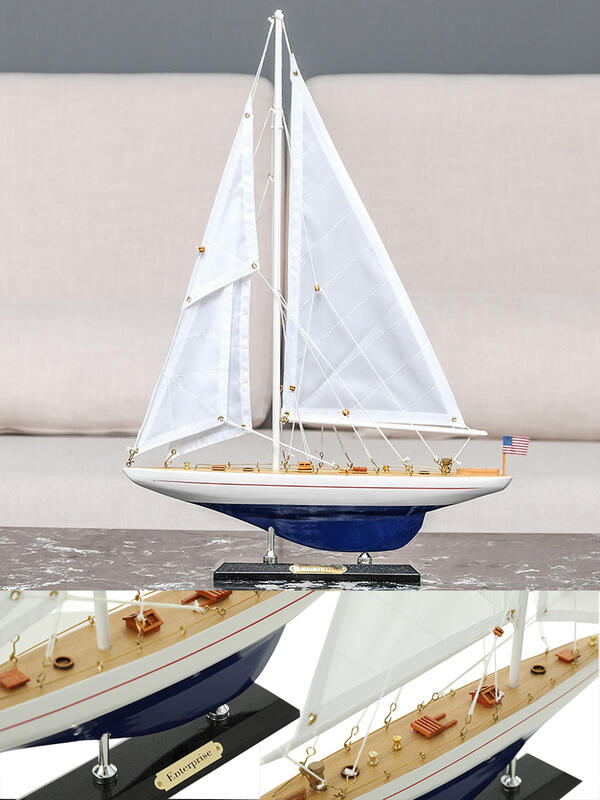 t-一帆風順帆船模型北歐三角帆船擺件仿真木制工藝品客廳玄關裝飾品 