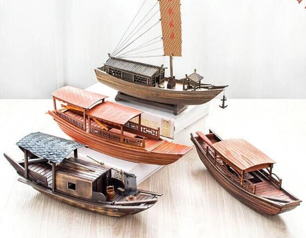 t-新品帆船小船模型手工木製模型船模漁船紹興烏篷船禮物A2(35*10*1 