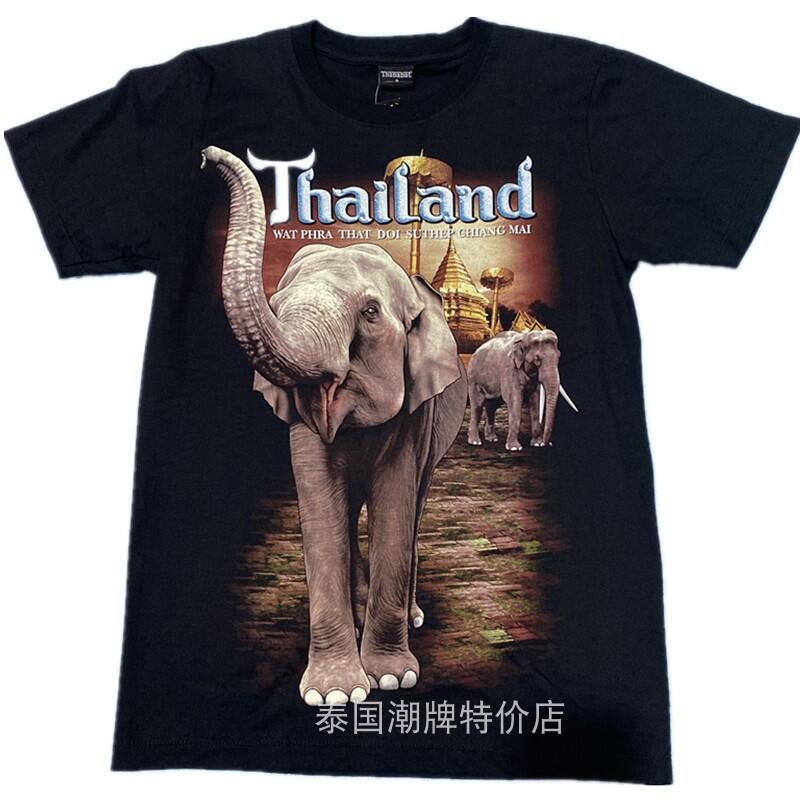 T-泰國潮牌T恤大碼 寬松短袖大象圖案動物印花3D立體上衣 夏 體恤