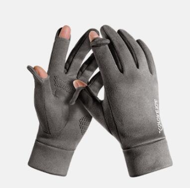 ((台灣現貨))194002外送員最佳選擇麂皮絨翻指觸屏保暖手套男冬季戶外騎車加絨防寒手套露指情侶手套