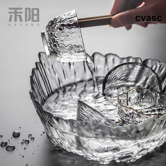 日式玻璃茶洗手工蓮花錘紋水洗水盂大號功夫茶具茶道配件杯洗果盤