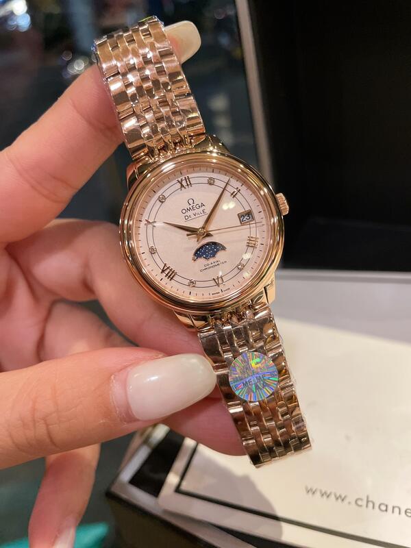 OMEGA蝶飛星辰月相手錶 316精鋼錶殼男女腕錶 高端新款石英錶